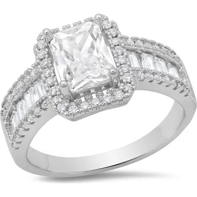 Steeltime 18k Gold Plated Simulated Diamond Halo Ring In Metallic