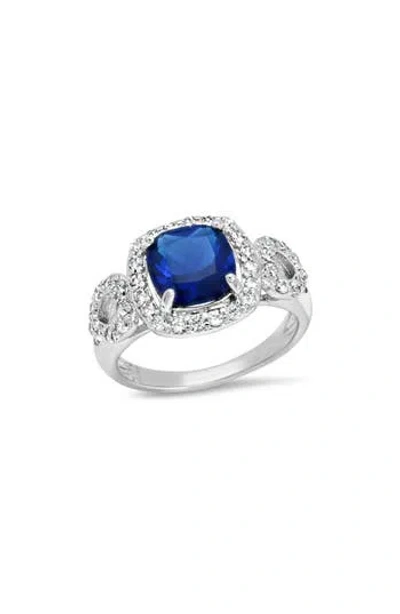 Steeltime 18k Gold Plated Simulated Sapphire & Cubic Zirconia Halo Ring In Metallic