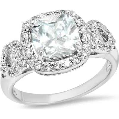 Steeltime 18k Gold Plated Simulated Sapphire & Cubic Zirconia Halo Ring In Silver