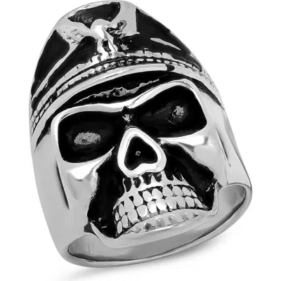 Steeltime 18k Gold Plated Skull Ring In Silver