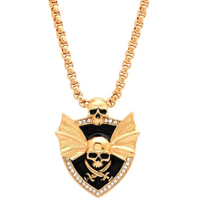 Steeltime 18k Gold Plated Skull Shield Pendant Necklace