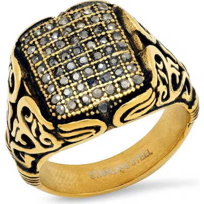 Steeltime 18k Gold Plated Square Signet Ring