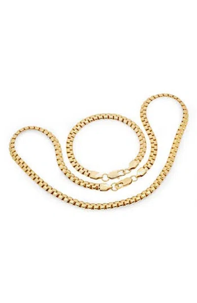 Steeltime 18k Gold Plated Stainless Steel Box Chain Necklace & Bracelet Set In Neutral