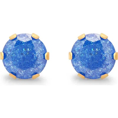 Steeltime 18k Gold Plated Stainless Steel Cubic Zirconia Stud Earrings In Gold/blue