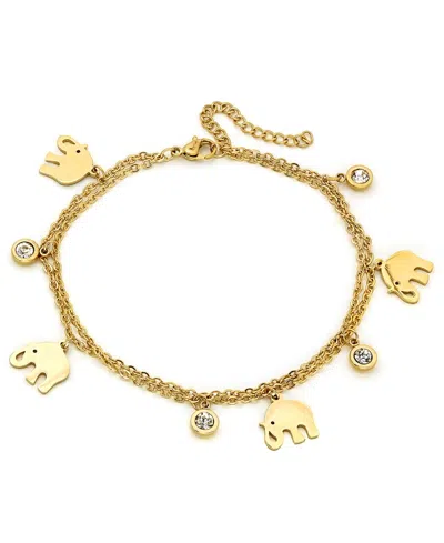 Steeltime 18k Gold Plated Stainless Steel Elephant Charm Adjustable Anklet