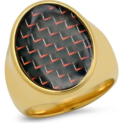 Steeltime 18k Gold Plated Stainless Steel Resin Signet Ring In Purple