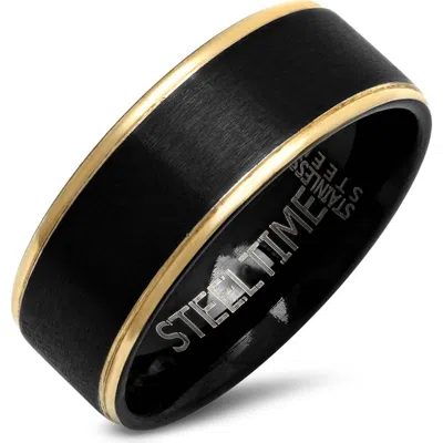 Steeltime 18k Gold Plated Stainless Steel Ring In Black