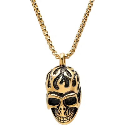 Steeltime 18k Gold Plated Stainless Steel Skull Pendant Necklace