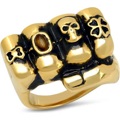 Steeltime 18k Gold Plated Stainless Steel Skull Ring