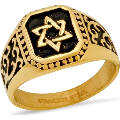 Steeltime 18k Gold Plated Star Of David Signet Ring
