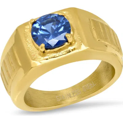 Steeltime 18k Gold Plated Stone Signet Ring