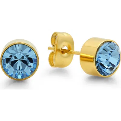 Steeltime 18k Gold Plated Stud Earrings In Blue