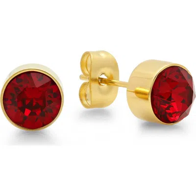 Steeltime 18k Gold Plated Stud Earrings In Dark Red