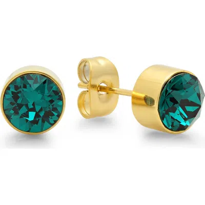 Steeltime 18k Gold Plated Stud Earrings In Green