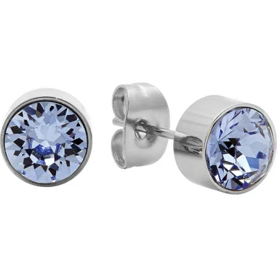 Steeltime 18k Gold Plated Stud Earrings In Light Blue/ Silver