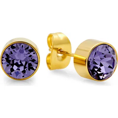 Steeltime 18k Gold Plated Stud Earrings In Purple