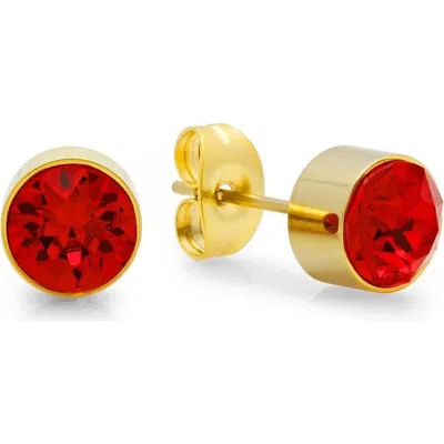 Steeltime 18k Gold Plated Stud Earrings In Red
