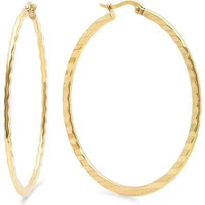 Steeltime 18k Gold Plated Textured Hoop Earrings
