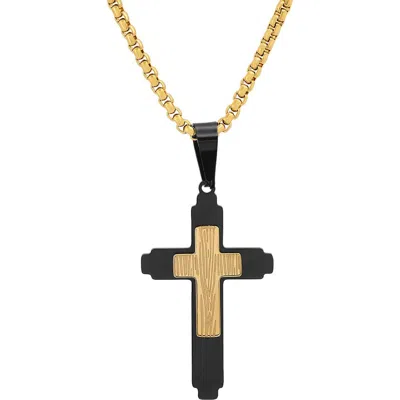 Steeltime 18k Gold Plated Two Tone Cross Pendant Necklace
