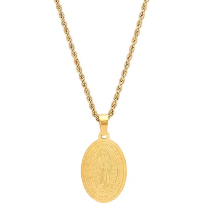 Steeltime 18k Gold Plated Virgin Mary Pendant Necklace In Yellow