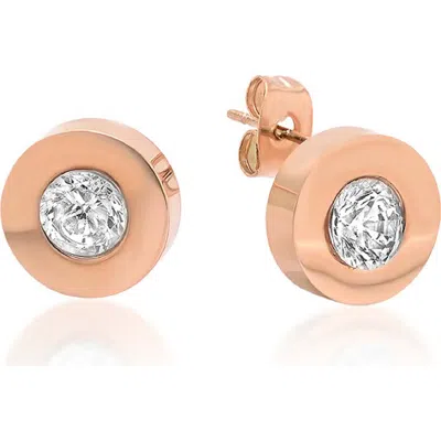 Steeltime 18k Rose Gold Plated Bezel Disk Stud Earrings