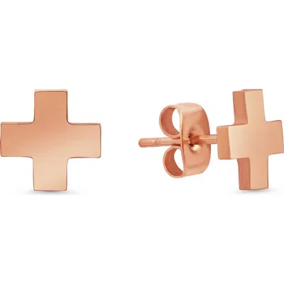 Steeltime 18k Rose Gold Plated Cross Stud Earrings