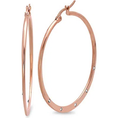 Steeltime 18k Rose Gold Plated Crystal Hoop Earrings