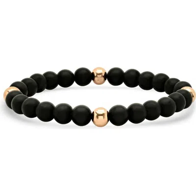 Steeltime 18k Rose Gold Plated Lava Stone Beaded Stretch Bracelet In Black