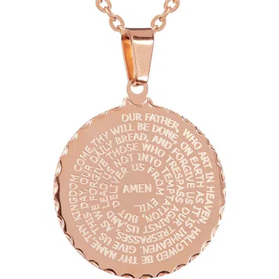 Steeltime 18k Rose Gold Plated Lord's Prayer Pendant Necklace