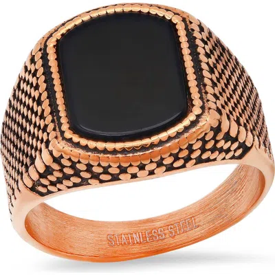 Steeltime 18k Rose Gold Plated Signet Ring