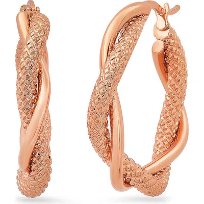 Steeltime 18k Rose Gold Plated Textured Twist Hoop Earrings