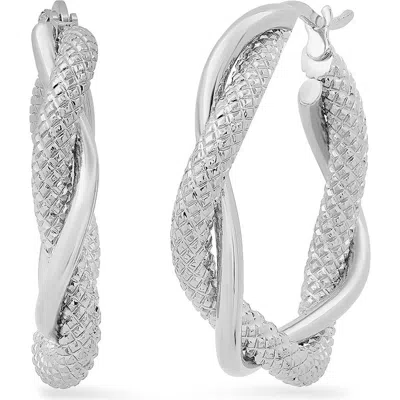 Steeltime 18k Rose Gold Plated Textured Twist Hoop Earrings In Silver