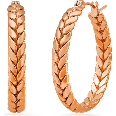 Steeltime 18k Rose Gold Plated Wheat Hoop Earrings