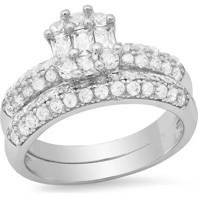 Steeltime 18k White Gold Plated 2-piece Ring Set In Metallic