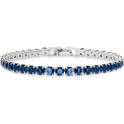 Steeltime 18k White Gold Plated Blue Crystal Tennis Bracelet