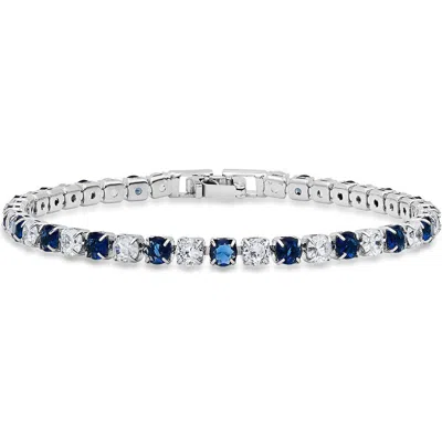 Steeltime 18k White Gold Plated Blue Crystal Tennis Bracelet In Blue/ White