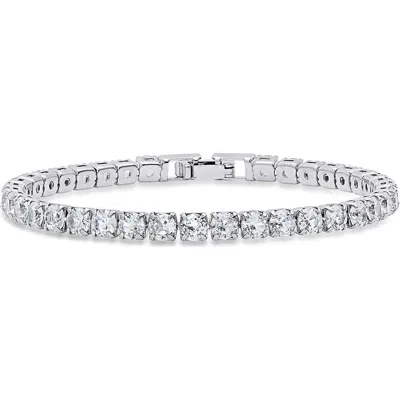 Steeltime 18k White Gold Plated Blue Crystal Tennis Bracelet In Silver