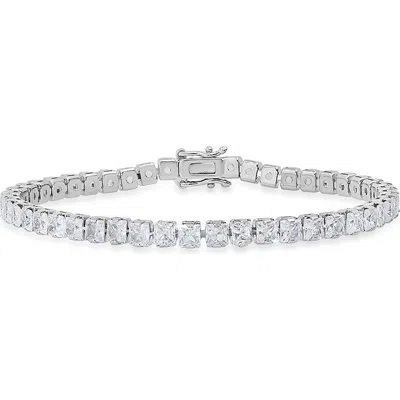 Steeltime 18k White Gold Plated Crystal Tennis Bracelet In Silver