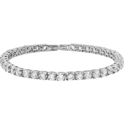 Steeltime 18k White Gold Plated Crystal Tennis Bracelet In Silver