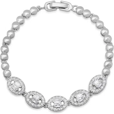 Steeltime 18k White Gold Plated Cubic Zirconia Bead Bracelet In Silver