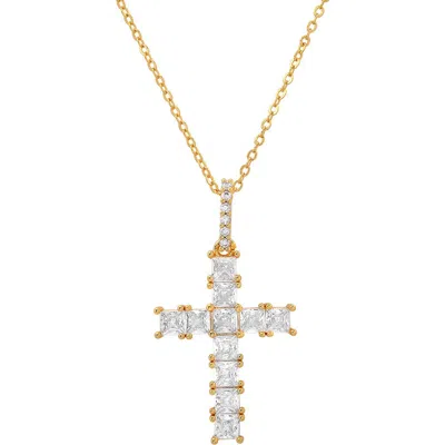 Steeltime 18k White Gold Plated Cubic Zirconia Cross Pendant Necklace