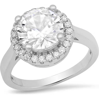 Steeltime 18k White Gold Plated Halo Ring In Silver