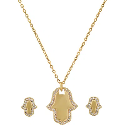 Steeltime 18k White Gold Plated Hamsa Necklace & Earrings Set