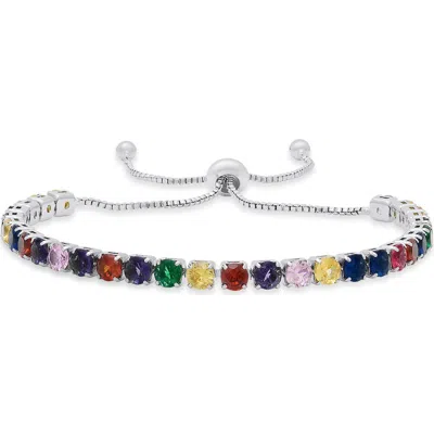 Steeltime 18k White Gold Plated Multicolor Simulated Stone Adjustable Bracelet