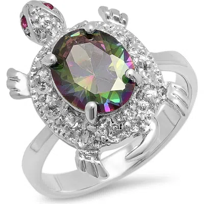 Steeltime 18k White Gold Plated Turtle Ring In Silver