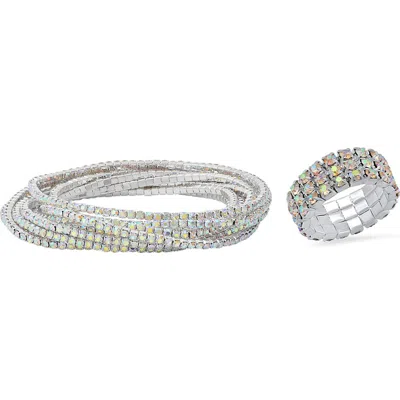 Steeltime 2-piece Crystal Stretch Bracelet & Ring Set In Metallic