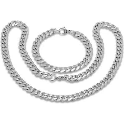 Steeltime 2-piece Curb Chain Necklace & Bracelet Set In Metallic
