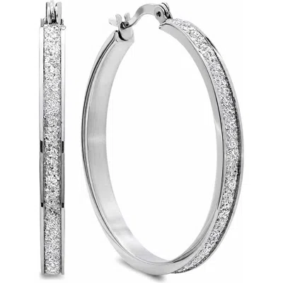 Steeltime 40mm Stainless Steel Glitter Hoop Earrings In Silver