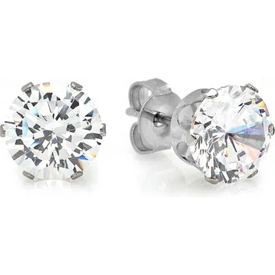 Steeltime 6mm Round Simulated Diamond Stud Earrings In Silver
