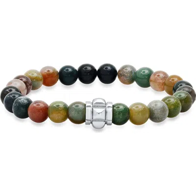 Steeltime Agate Bead Stretch Bracelet In White
